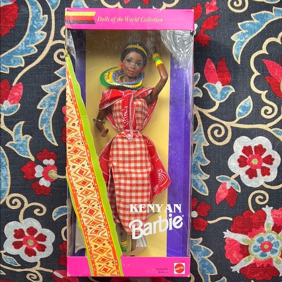 Kenyan African Barbie Doll in Red Checkered Dress - Picture 1 of 7